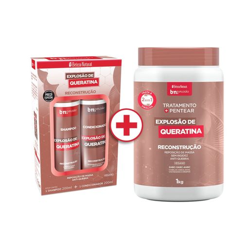 Kit Duo Shampoo 200ml + Condicionador 200ml + Creme de Pentear e Tratamento Explosão de Queratina 1Kg (3 itens) | bn.Cachos Kit Duo Shampoo 200ml + Condicionador 200ml + Creme de Pentear e Tratamento Explosão de Queratina 1Kg (3 itens) | bn.Cachos